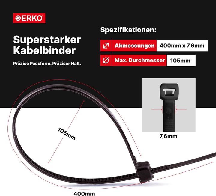 Produktbild Kabelbinder-Set (Kunststoffkabelbinder, 400 mm, 100 Stk.)
