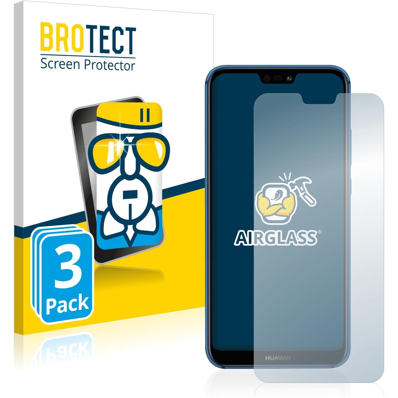 BROTECT AirGlass Panzerglasfolie (3 Stück, Huawei P20 Lite), Smartphone Schutzfolie, Transparent