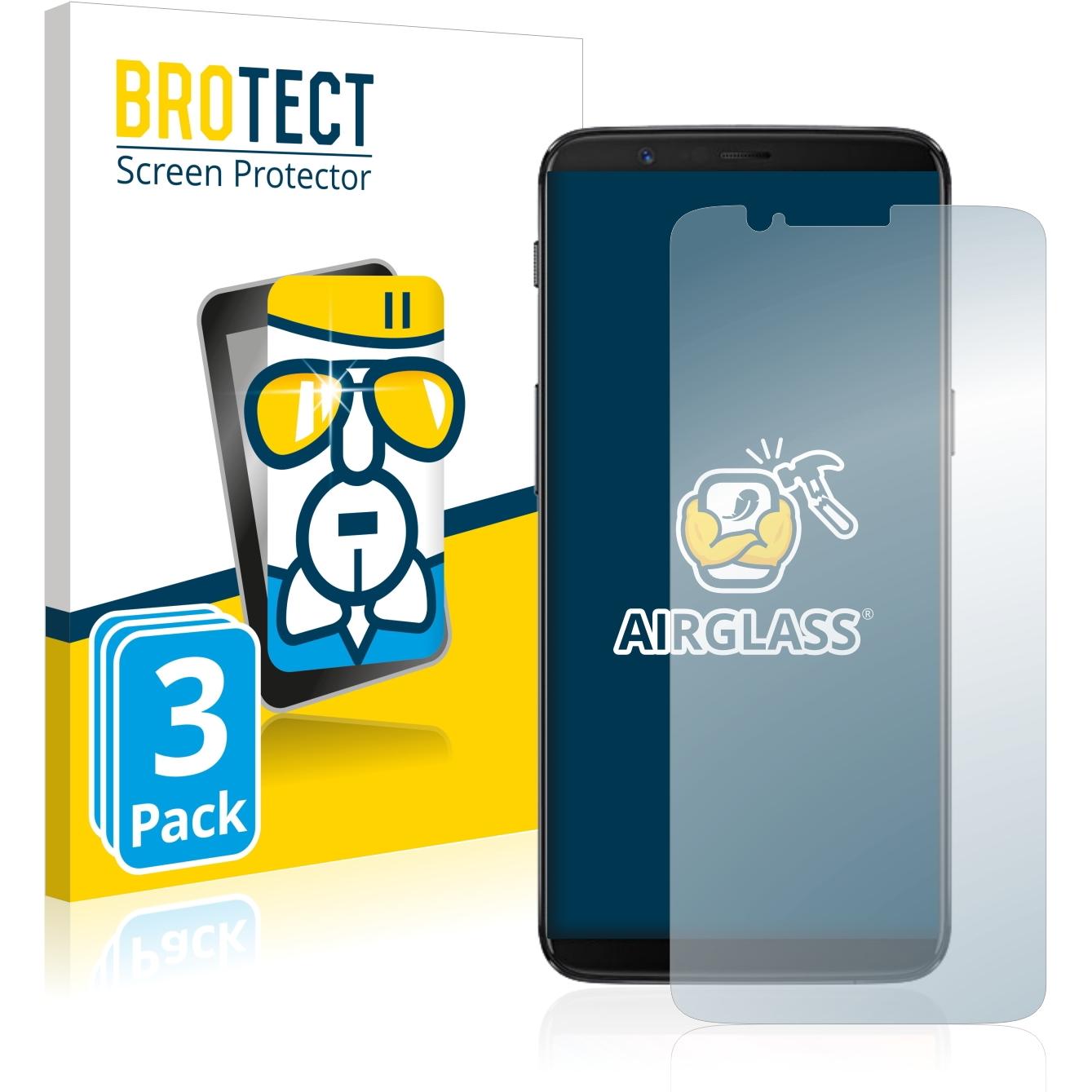 BROTECT AirGlass Panzerglasfolie (3 Stück, OnePlus 5T), Smartphone Schutzfolie, Transparent
