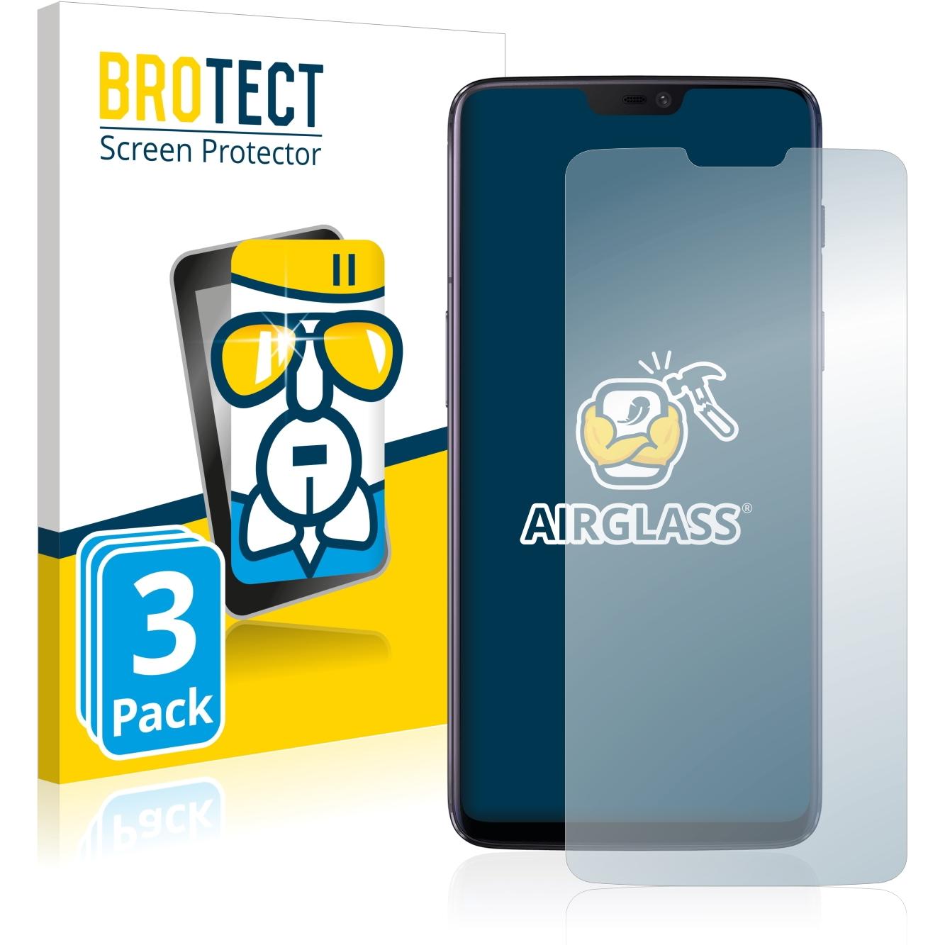 BROTECT AirGlass Panzerglasfolie (3 Stück, OnePlus 6), Smartphone Schutzfolie, Transparent