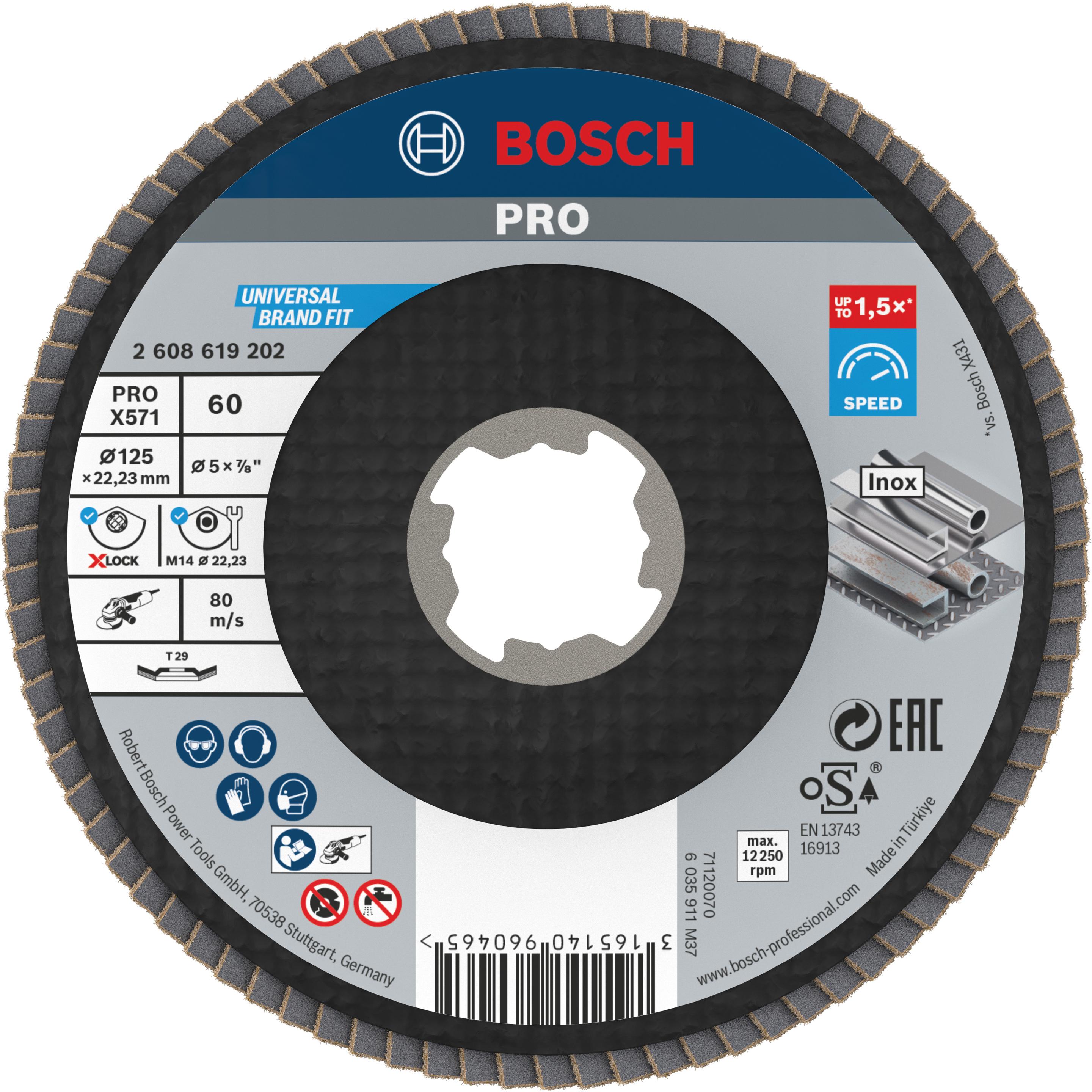 Bosch Professional Zubehör, Schleifmittel, PRO X571 X-Lock Fächerschleifscheibe, 125 mm, G60 (60)