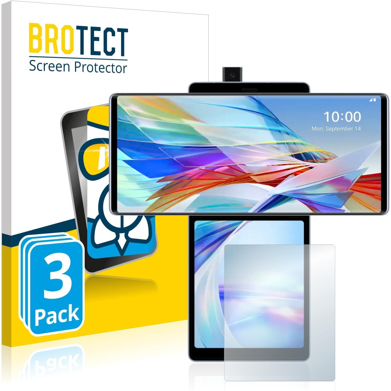 BROTECT AirGlass Panzerglasfolie (3 Stück, LG Wing), Smartphone Schutzfolie, Transparent