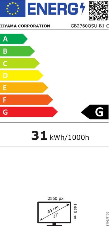 Energie-Label iiyama G-Master GB2760QSU-B1 (2560 x 1440 Pixel, 27")