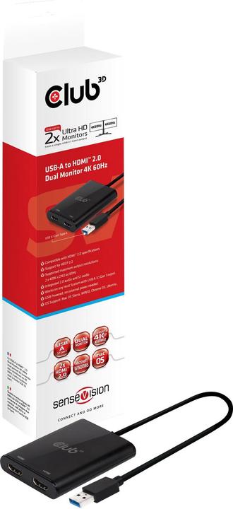 Produktbild Club 3D USB A auf HDMI 2.0 Dual Monitor 4K 60Hz Adapter