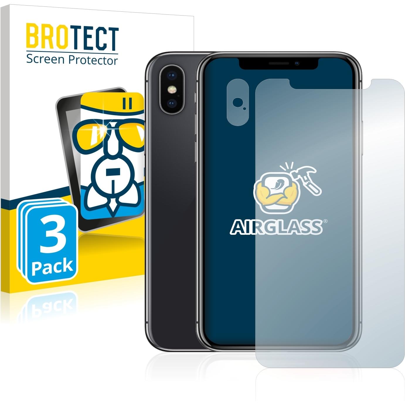 BROTECT AirGlass Panzerglasfolie (3 Stück, Apple iPhone X), Smartphone Schutzfolie, Transparent