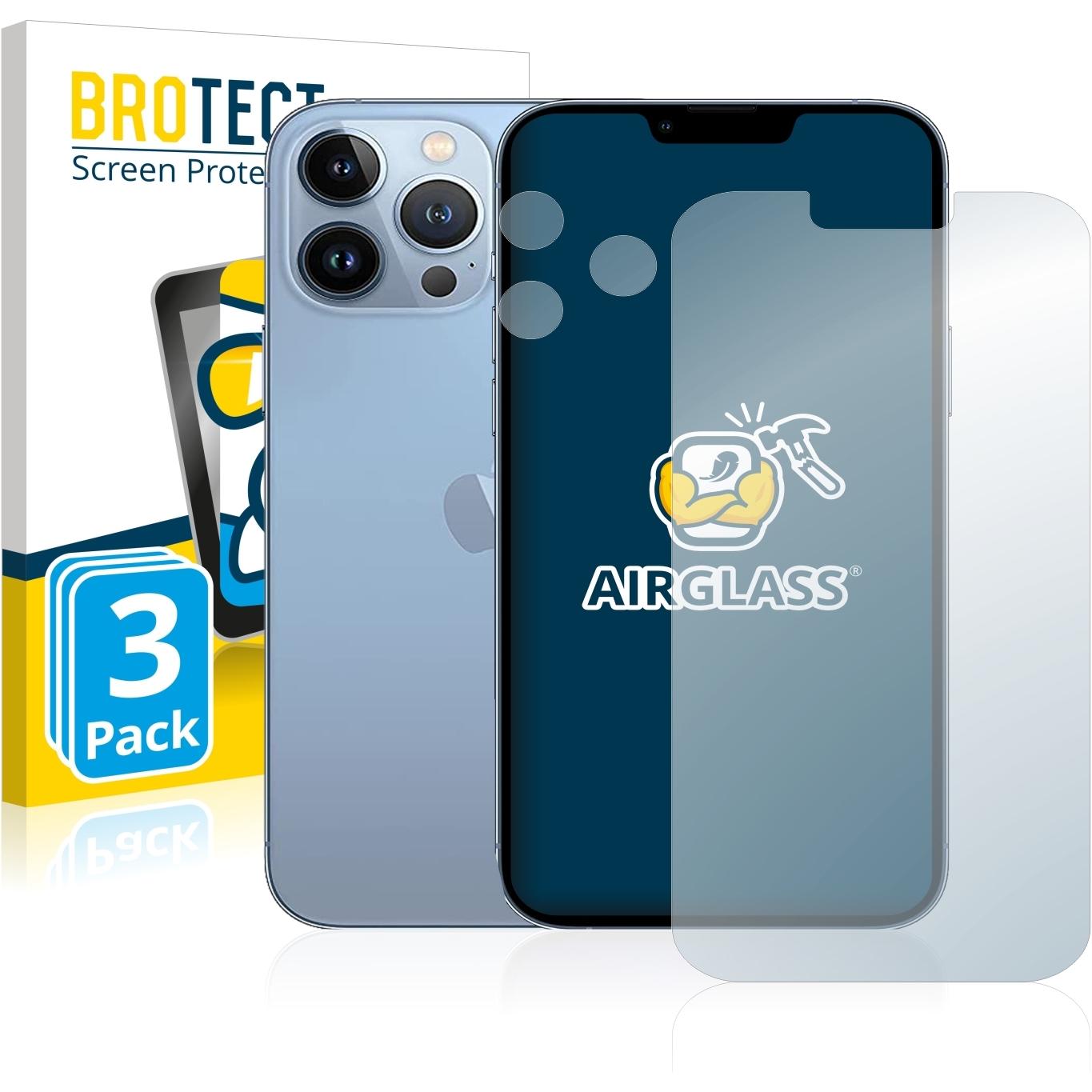 BROTECT AirGlass Panzerglasfolie (3 Stück, Apple iPhone 13 Pro Max), Smartphone Schutzfolie, Transparent