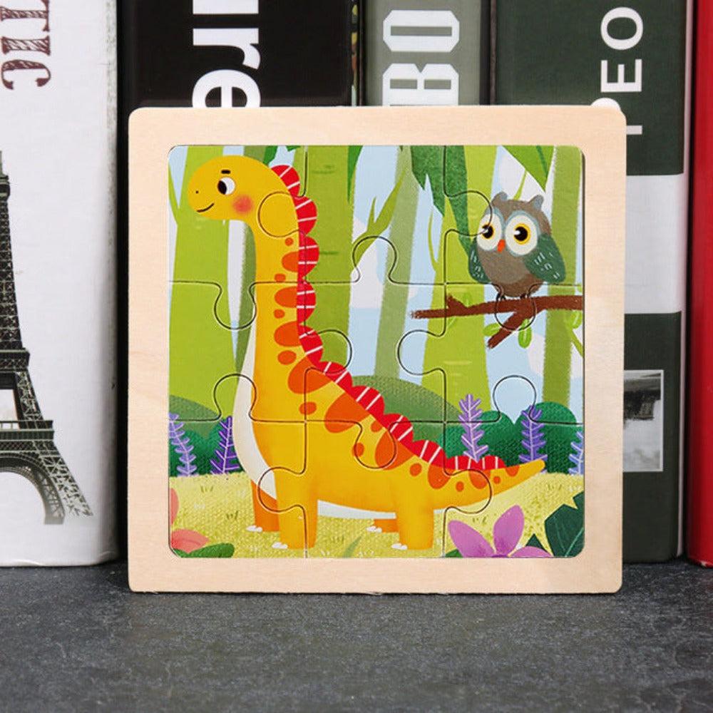 Tinisu Kinder Baby Holz Dino Puzzle Cartoon Dinosaurier 9 Teile Puzzle