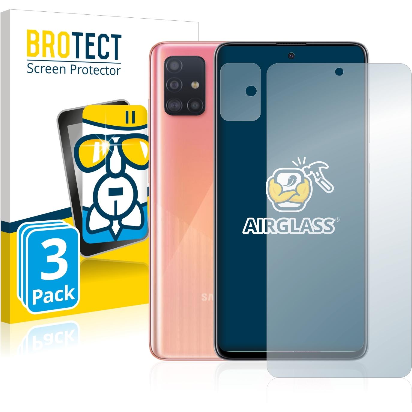 BROTECT AirGlass Panzerglasfolie (3 Stück, Samsung Galaxy A51), Smartphone Schutzfolie, Transparent