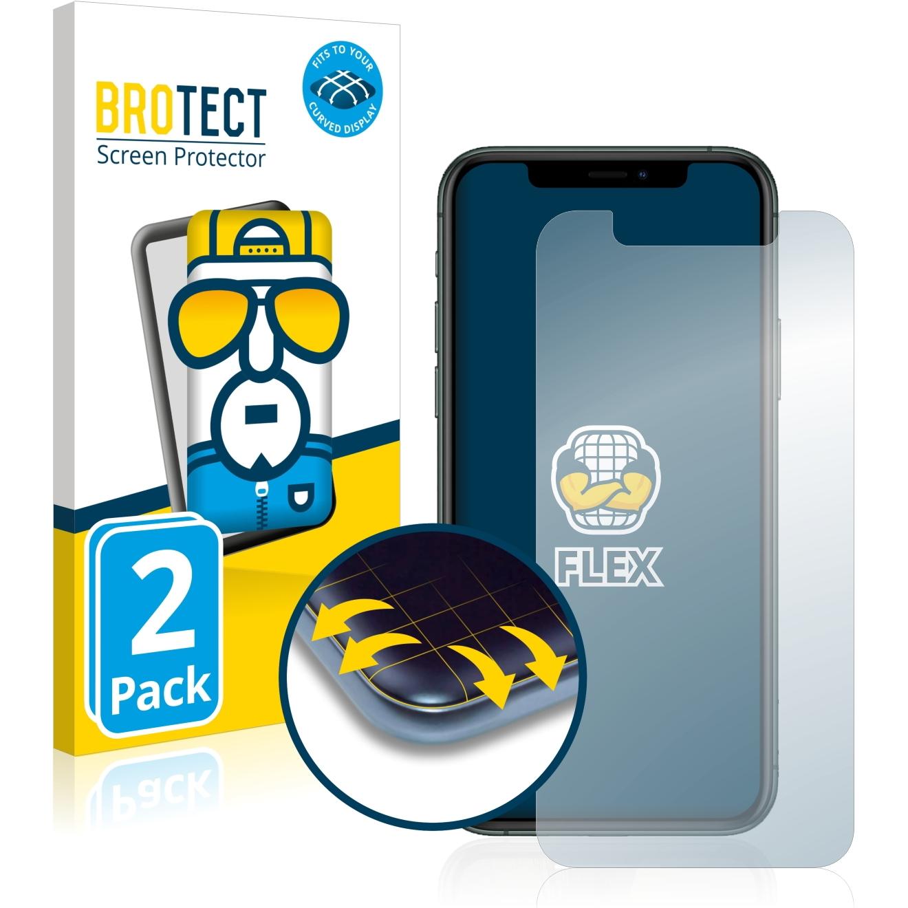 BROTECT Full-Cover Displayschutz (2 Stück, Apple iPhone 11 Pro), Smartphone Schutzfolie, Transparent