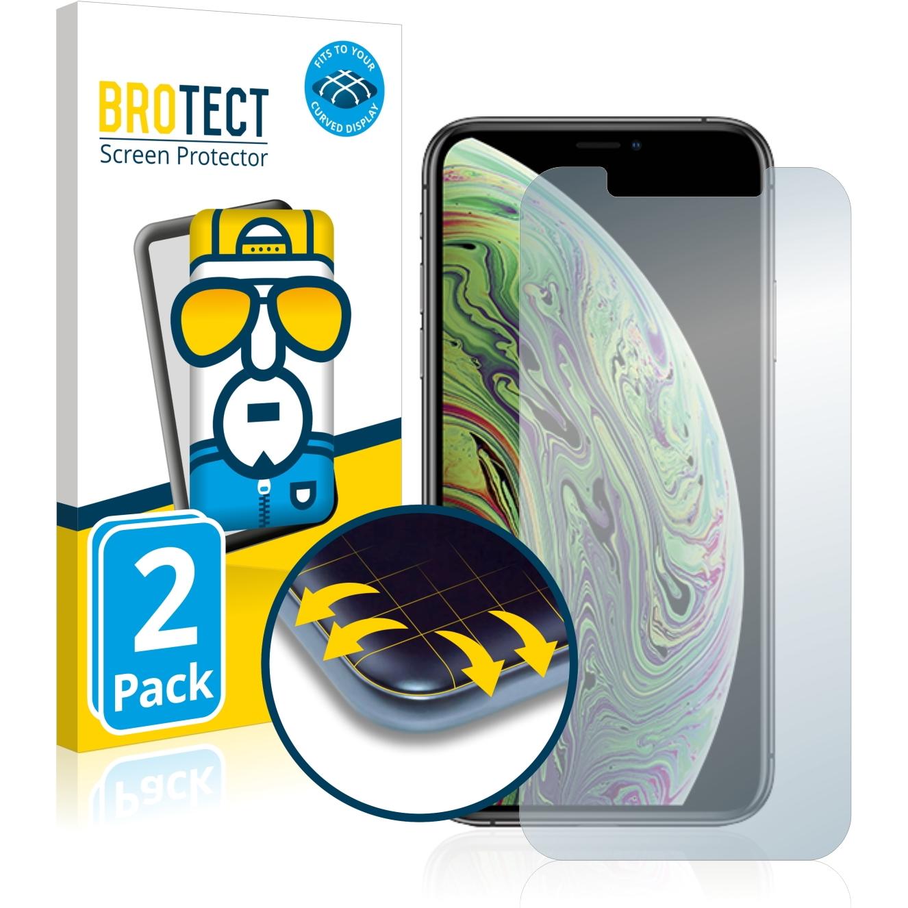 BROTECT Full-Cover Displayschutz (2 Stück, Apple iPhone XS), Smartphone Schutzfolie, Transparent