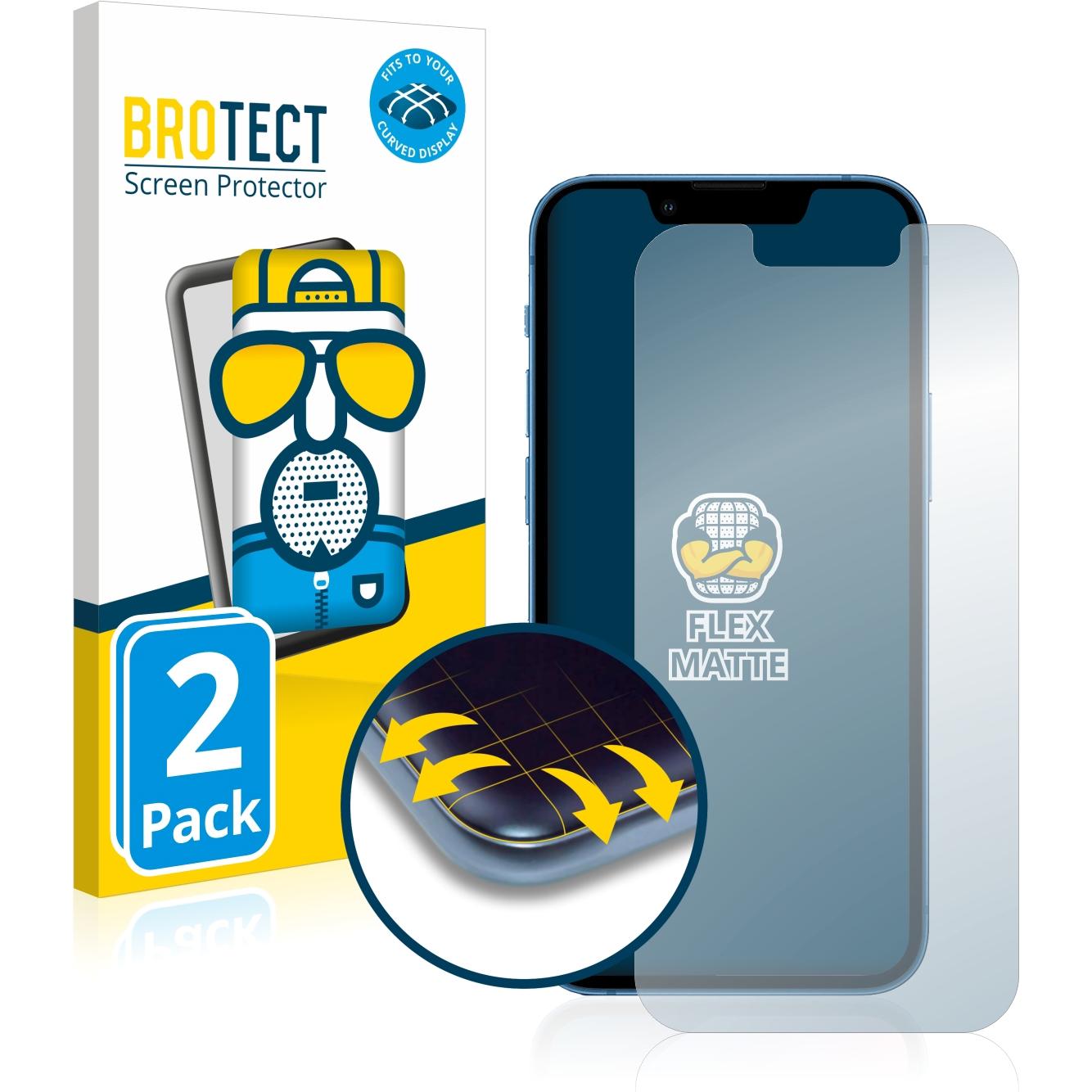 BROTECT Full-Cover Displayschutz Matt (2 Stück, Apple iPhone 13 mini), Smartphone Schutzfolie, Grau