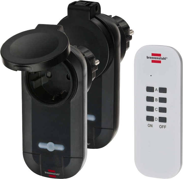 Actual product image Brennenstuhl Radio switching set 1000W 2x IP44 receiver 1x handheld transmitter