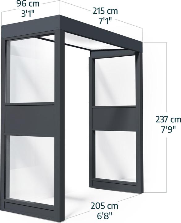 Actual product image Palram CANOPIA | Sophia 3X7 / 1X2.2 Door Awning + 2x SIDEWALL Grey Structure / White Opal Panels