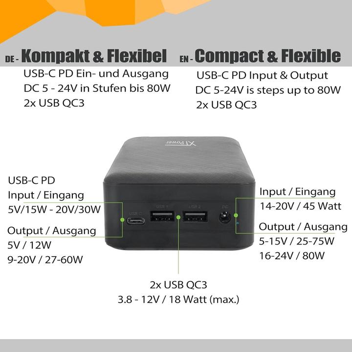 Produktbild Xpower XTPower XT-27000 DC Powerbank 26800 mAh Li-Ion USB, DC-Buchse 3.5mm Schwarz (26800 mAh, 60 W, 99.16 Wh)