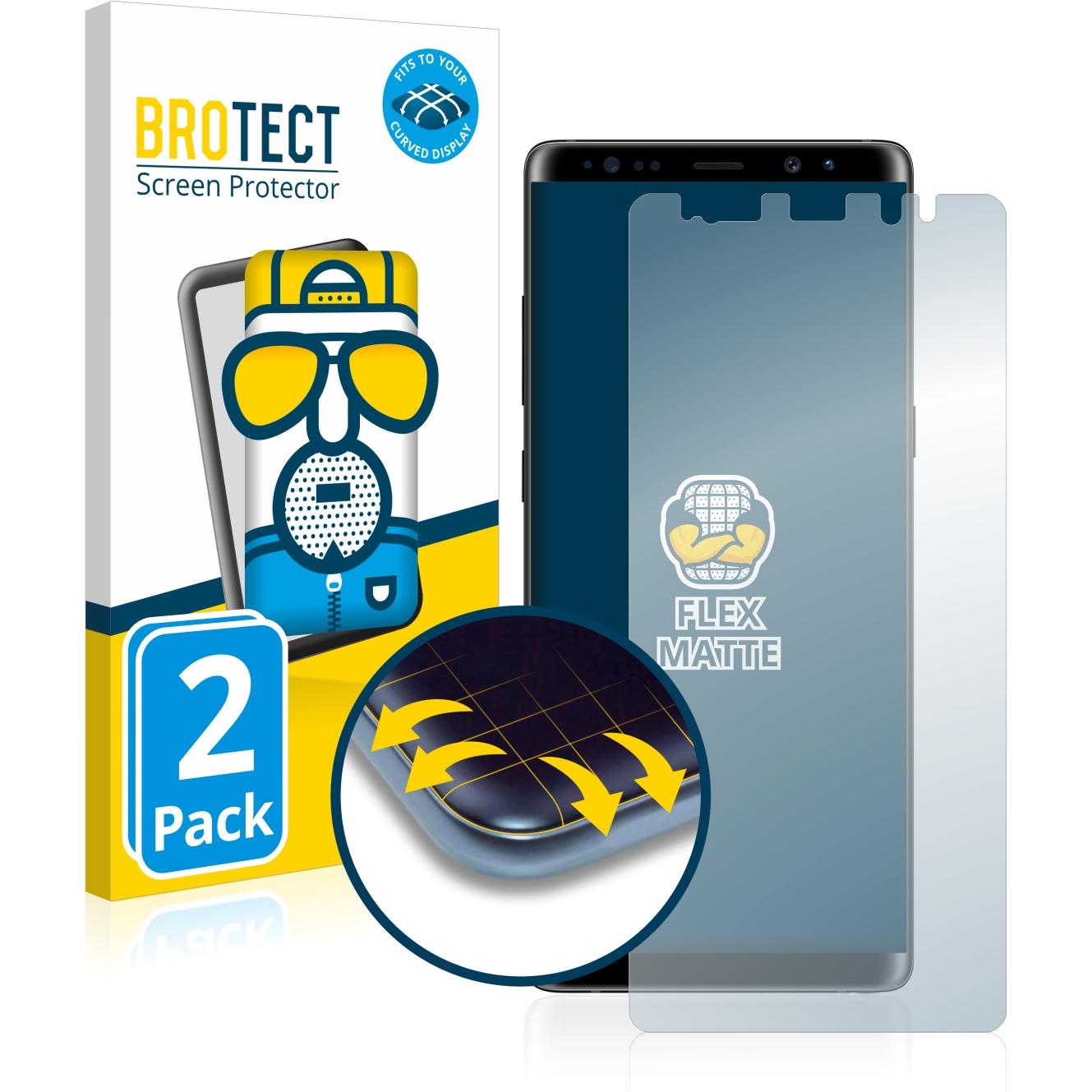 BROTECT Full-Cover Displayschutz Matt (2 Stück, Samsung Galaxy Note 8), Smartphone Schutzfolie, Grau