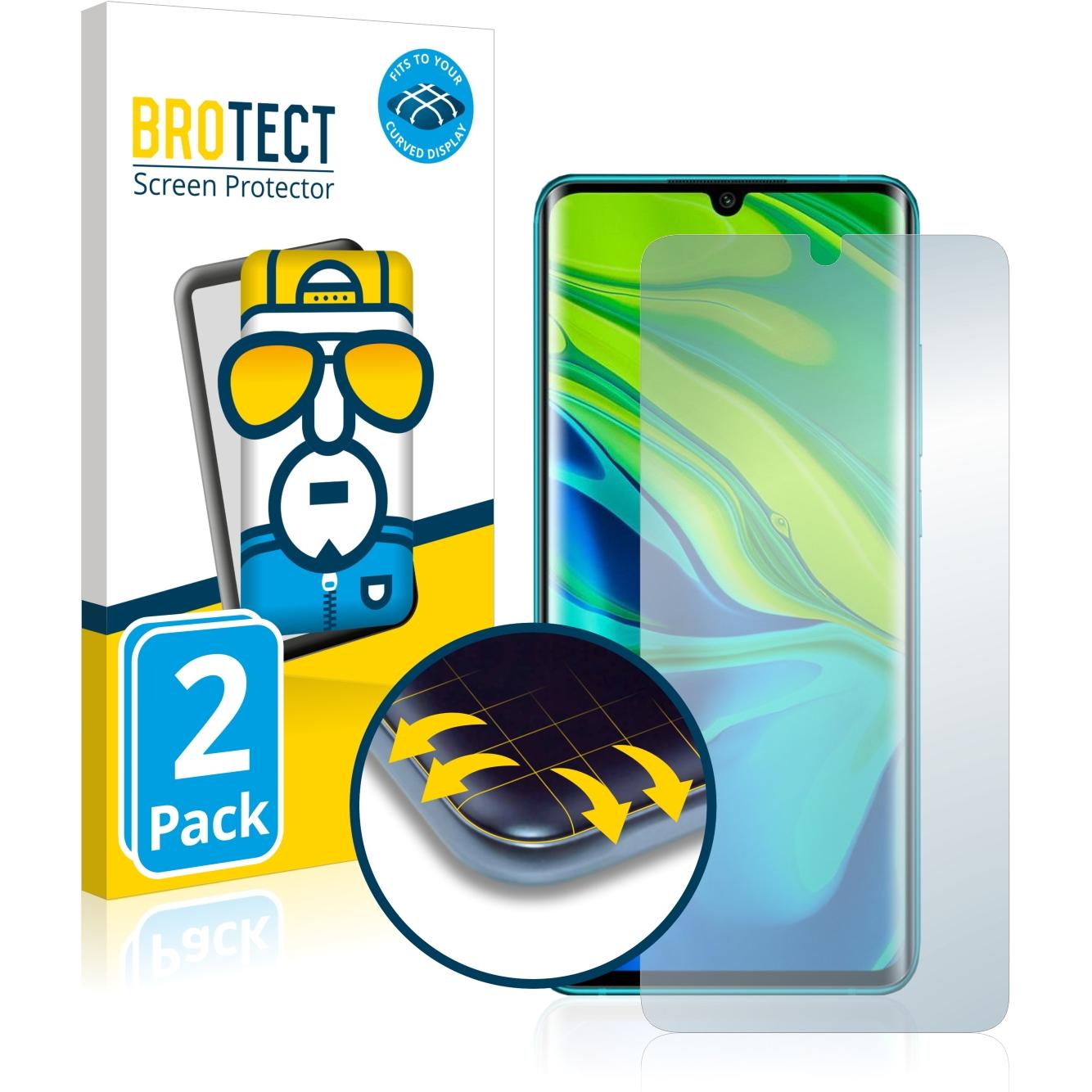 BROTECT Full-Cover Displayschutz (2 Stück, Xiaomi Mi Note 10), Smartphone Schutzfolie, Transparent
