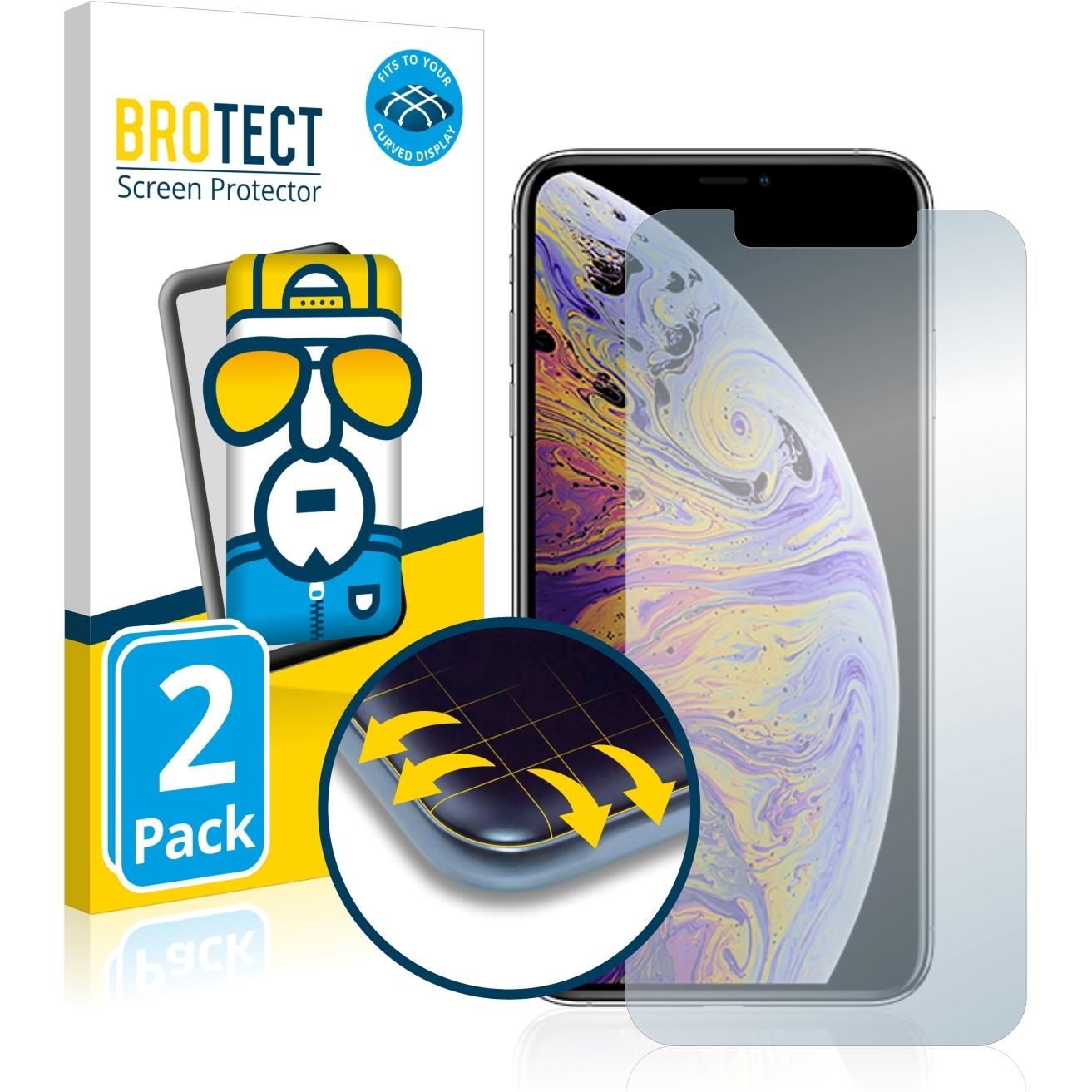 BROTECT Full-Cover Displayschutz (2 Stück, Apple iPhone XS Max), Smartphone Schutzfolie, Transparent