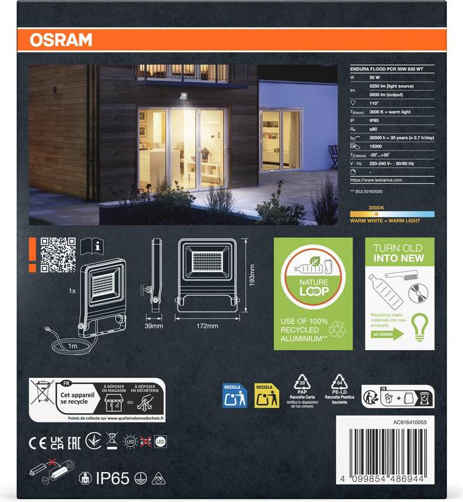 Produktbild Osram LED Fluter ENDURA Flood Warm White PCR Warm weiss 4099854486944 (5000 lm, IP65)