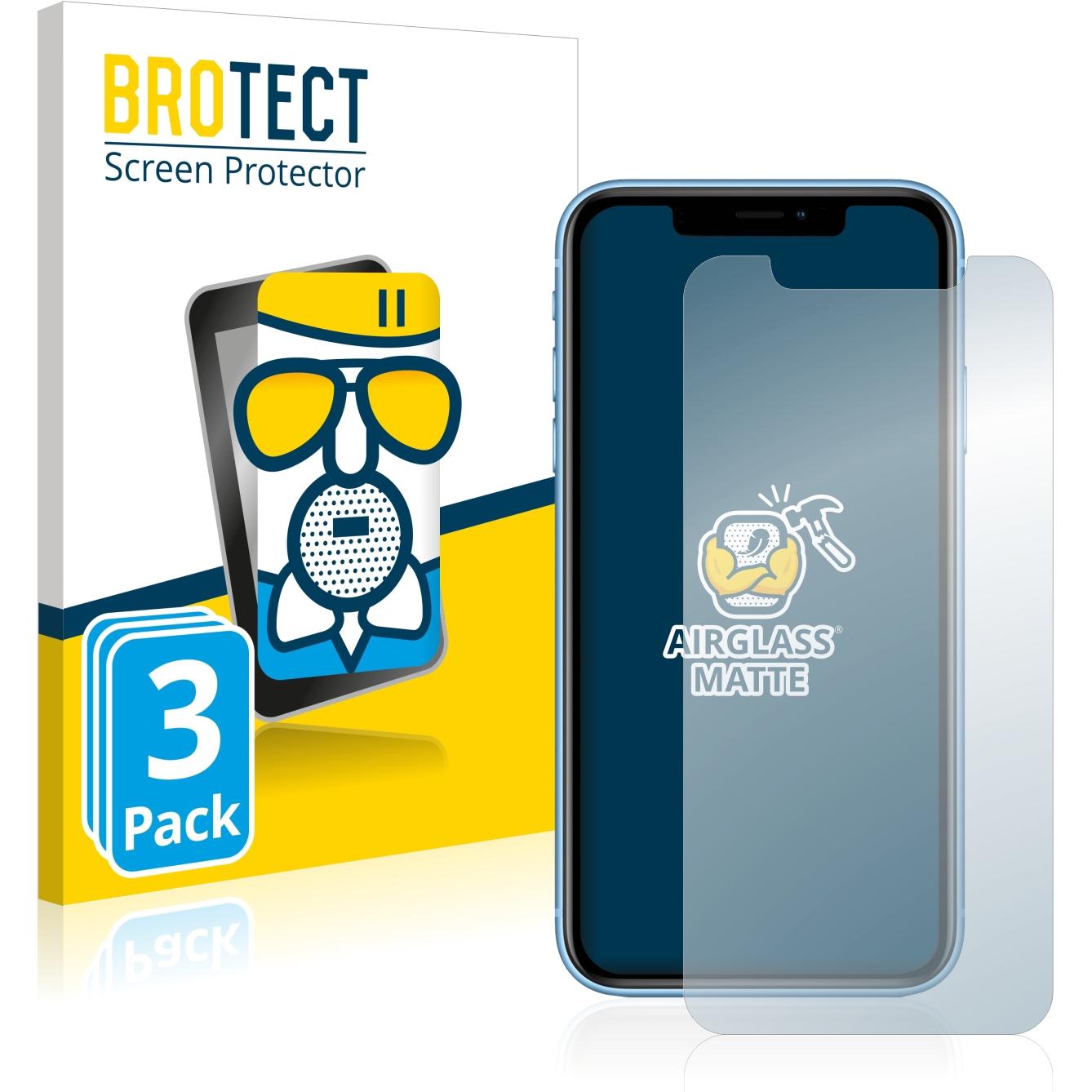 BROTECT AirGlass Panzerglasfolie Matt (3 Stück, Apple iPhone XR), Smartphone Schutzfolie, Grau