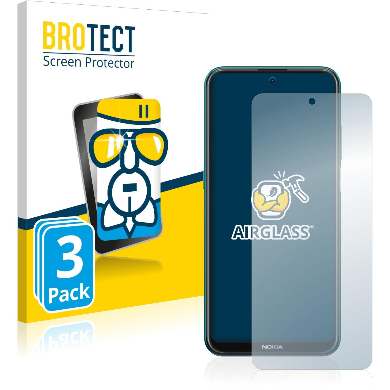 BROTECT AirGlass Panzerglasfolie (3 Stück, Nokia X20), Smartphone Schutzfolie, Transparent