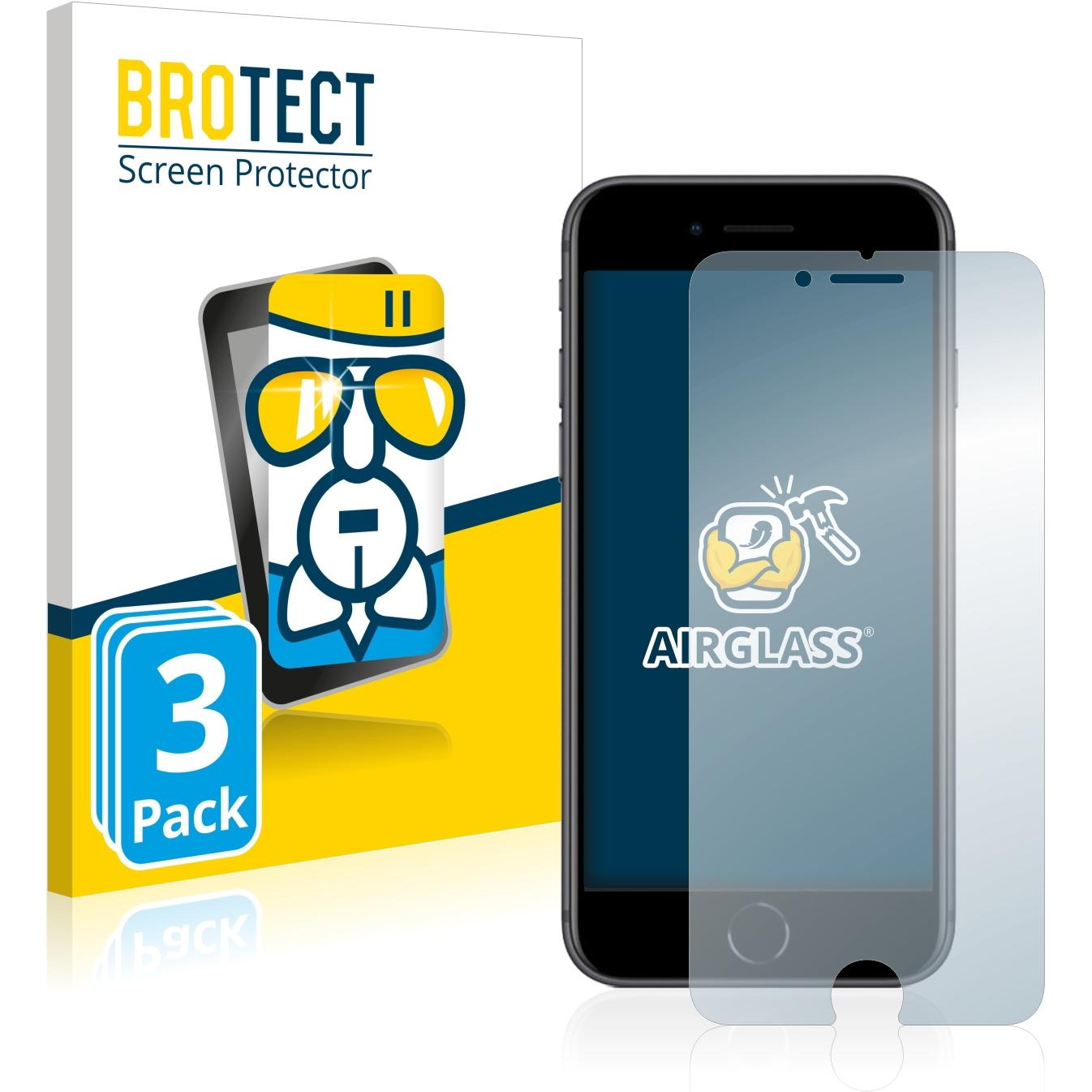 BROTECT AirGlass Panzerglasfolie (3 Stück, Apple iPhone 8), Smartphone Schutzfolie, Transparent