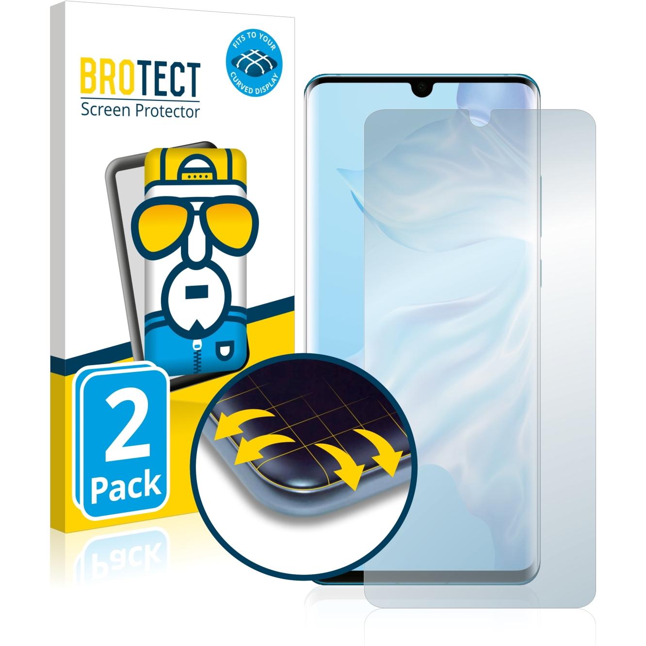 BROTECT Full-Cover Displayschutz (2 Stück, Huawei P30 Pro), Smartphone Schutzfolie, Transparent