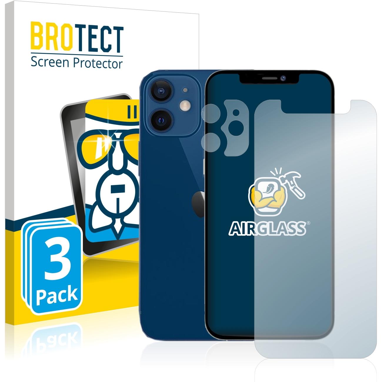 BROTECT AirGlass Panzerglasfolie (3 Stück, Apple iPhone 12 mini), Smartphone Schutzfolie, Transparent