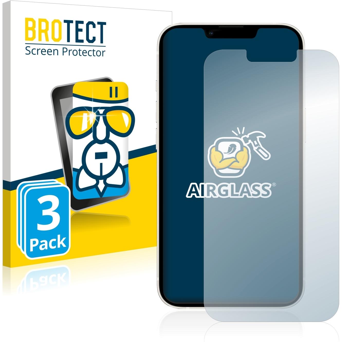 BROTECT AirGlass Panzerglasfolie (3 Stück, Apple iPhone 13), Smartphone Schutzfolie, Transparent