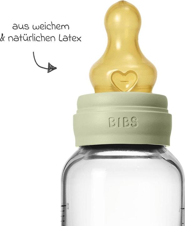 Actual product image Bibs - Glass Baby Bottle Round Latex Slow Flow - Sage - 120 ml (120 ml)