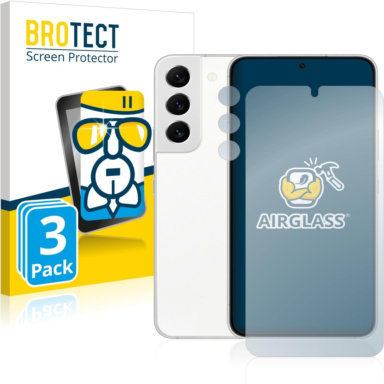 BROTECT AirGlass Panzerglasfolie (3 Stück, Samsung Galaxy S22 5G), Smartphone Schutzfolie, Transparent