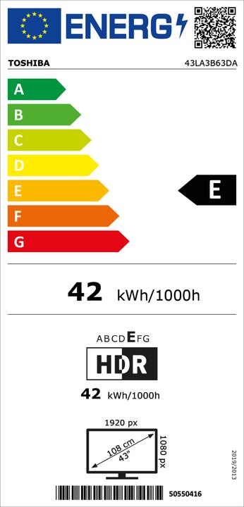 Energy Label Toshiba 43LA3B63DA (43", LAEB, LCD, LED, Full HD, 2021)