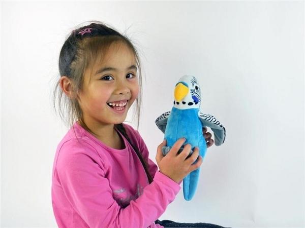 Immagine prodotto Kögler Budgie parlante animale blu balbettante con microfono, parla dopo (21 cm)