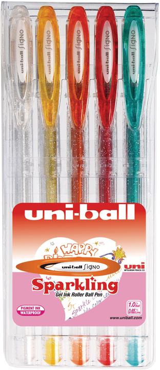 Image du produit Uni-ball SIGNO BROAD SPARKLING - Stylo roller (Argent, Or, Orange, Rouge, Vert, 5x)