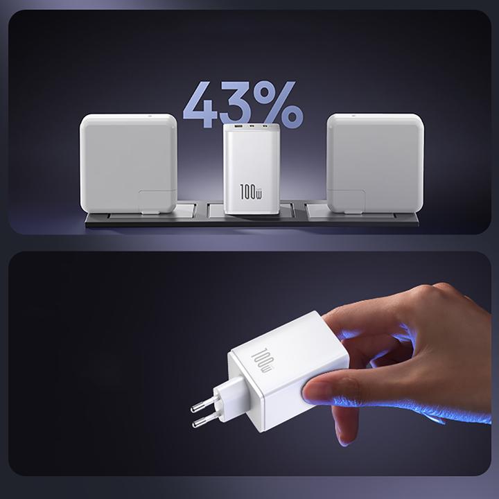 Actual product image Baseus EnerFill FE11 2 x USB-C / USB-A 100W Wandladegerät - Weiss (100 W, 3 ports)