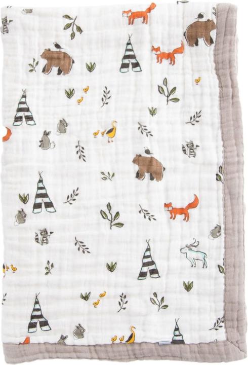 Actual product image little unicorn Cotton Muslin Baby Blanket - Forest Friends (120 x 120 cm)