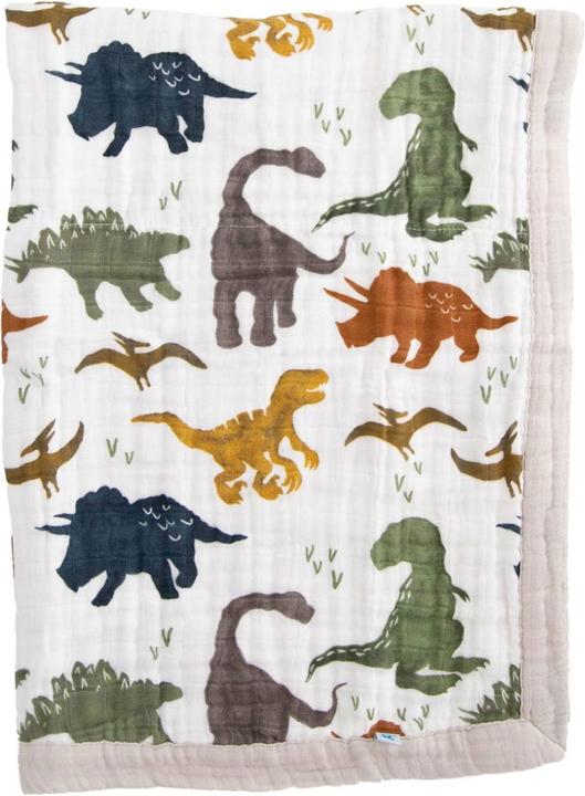 Actual product image little unicorn Cotton Muslin Baby Blanket - Dino Friends (120 x 120 cm)