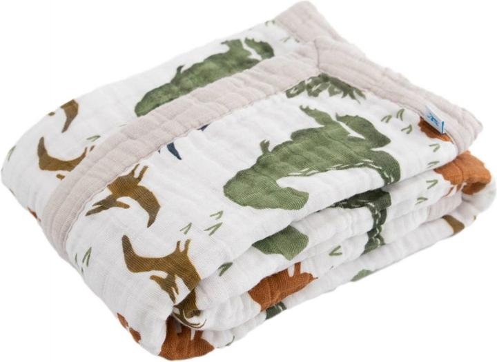 Actual product image little unicorn Cotton Muslin Baby Blanket - Dino Friends (120 x 120 cm)