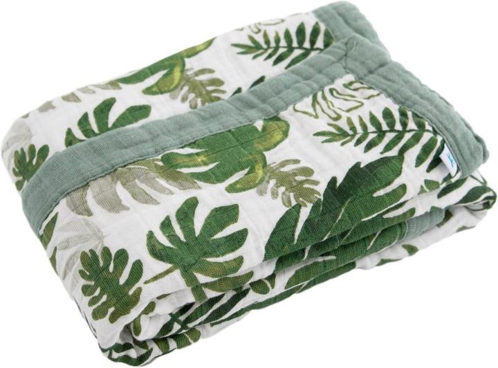 Actual product image little unicorn Cotton Muslin Baby Blanket - Tropical Leaf (120 x 120 cm)