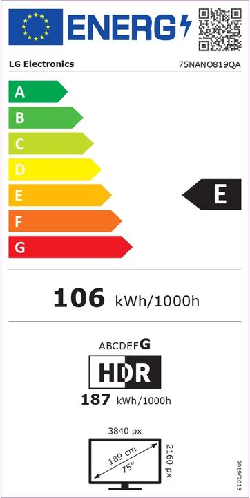Energie-Label LG 75NANO819QA (75", Nano-Cell, 4K, 2022)