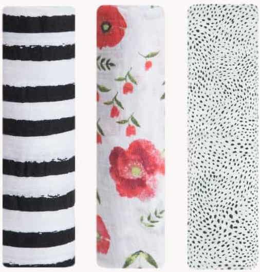 Actual product image little unicorn Cotton Muslin Swaddle 3 Pack - Summer Poppy (120 cm, 120 cm)