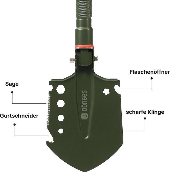 Actual product image Dönges Multifunktionaler Klappspaten All-in-One, in Camouflage Tasche, olivgrün