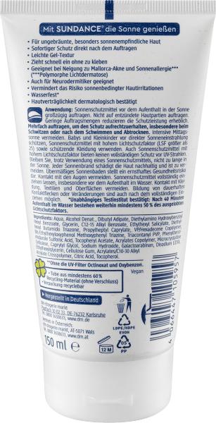 Actual product image dm Sundance Sun Cream Gel, MED ultra sensitive (Suntan cream, SPF 50+, 150 ml)