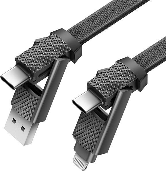 Actual product image Energea Bazic cable GoCharge Alucable 4w1 (USB-A/USB-C - USB-C/Lightning) 0.15m czarny/black 60W 3A (0.15 m, USB 3.0, 60 W)