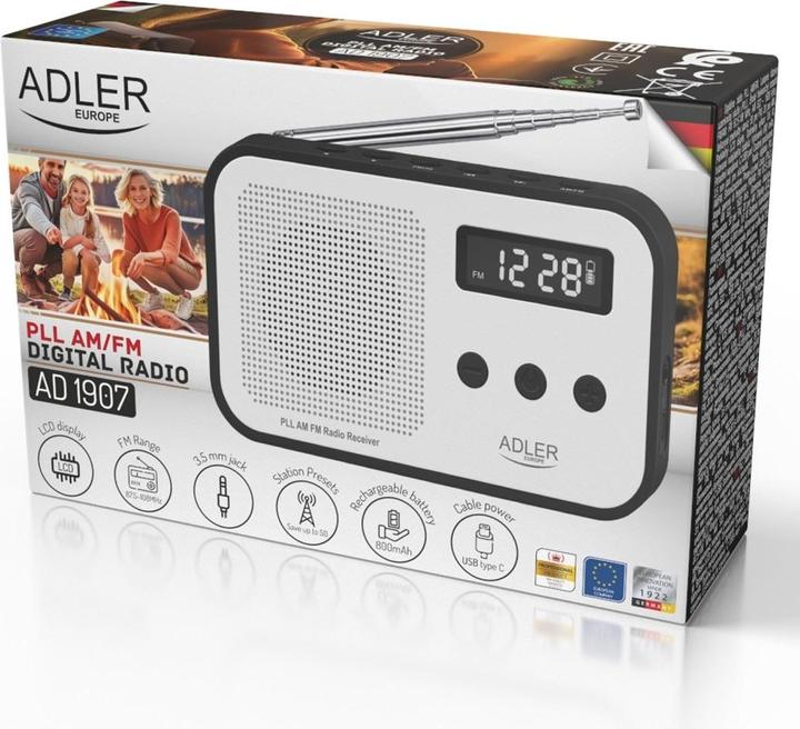 Image du produit Adler Interactive solution | Digital radio PLL AM/FM | AD 1907 | Alarm function | White/Black (AM, FM, KW, PLL)