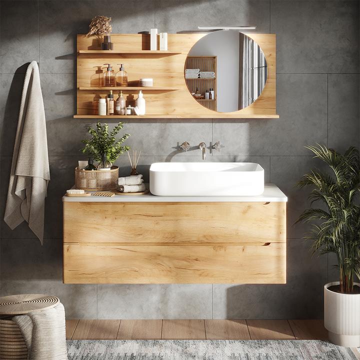 Actual product image Vicco Bathroom mirror cabinet Avena, Oak, 120 x 50 cm with 3 open compartments (120 x 13.50 x 50 cm)