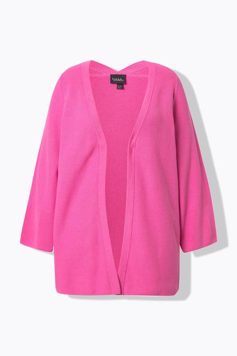 Produktbild Ulla Popken Strickjacke, A-Linie, offene Form, V-Ausschnitt, 3/4-Arm (54)
