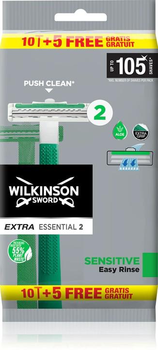 Actual product image Wilkinson Extra Essential 2 Disposable Razor Sensitive 15Pcs.