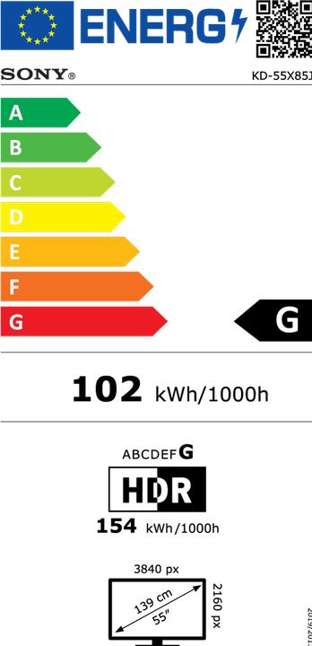 Etichetta energetica Sony KD-55X85J (55", X85J, LCD, 4K, 2021)
