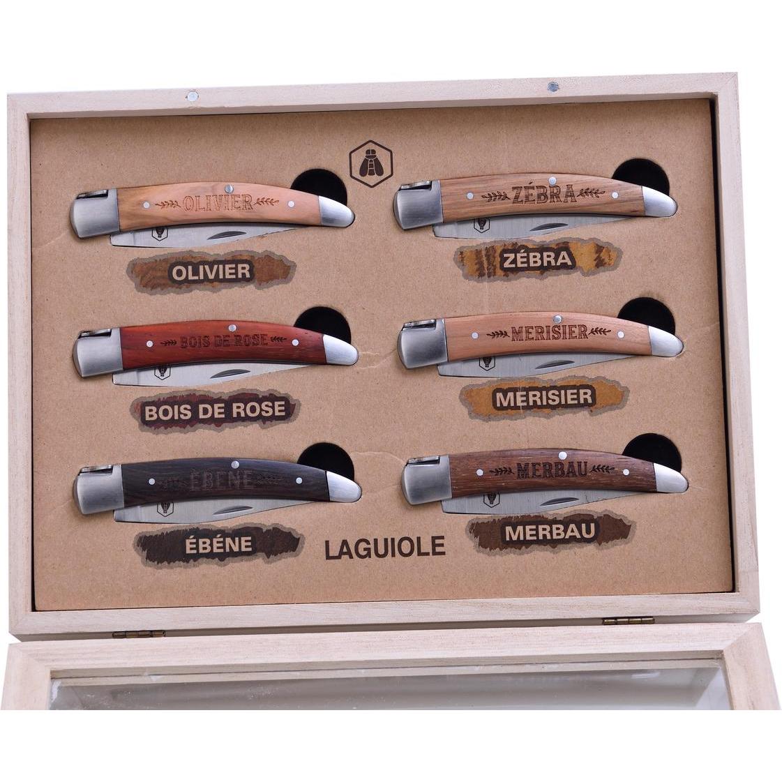 Laguiole, Mehrzweckmesser, Set Of 6 Foldable Knives Wood Names