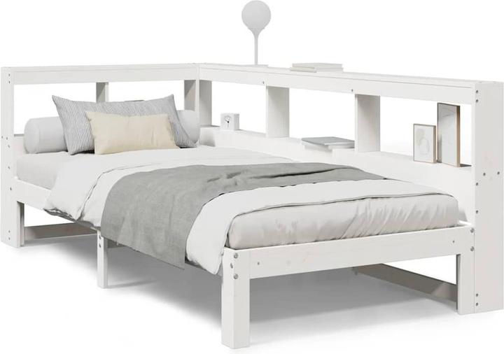 Produktbild vidaXL Massivholzbett mit Regal ohne Matratze Weiss 150x200 cm Kiefer (150 x 200 cm)